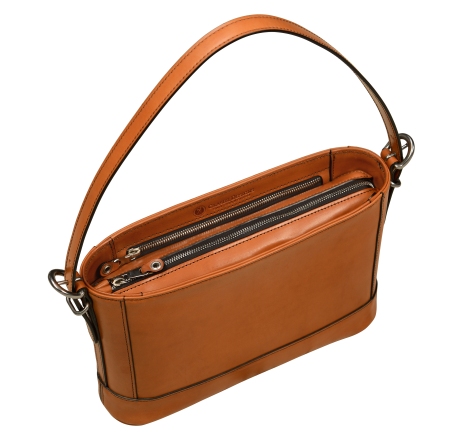 Hand-burnished-all-leather-chestnut-Hand-Bag-with-short-shoulder-strap;-12-x-8-x-3'-topdown1