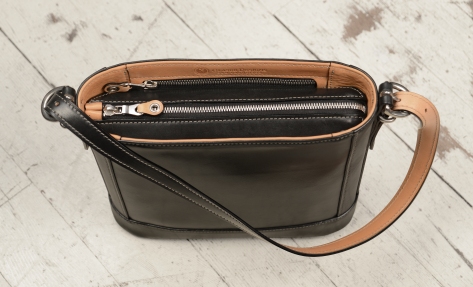 Hand-burnished-black-Shoulder-Bag-with-hand-grained-natural-trim-and-warm-gray-grosgrain-lining;-10-x-10-x-3'-topdown2