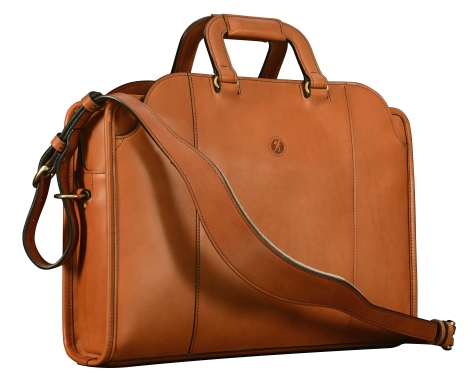 Hand-burnished-chestnut-saddle-leather-Day-Bag;-17-x-12-x-4'