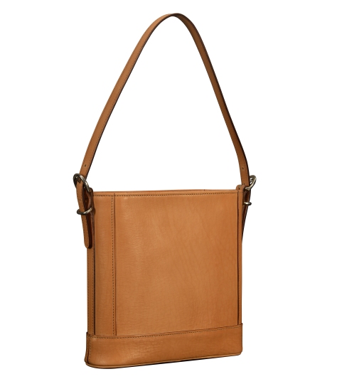 Hand-burnished-natural-leather-Shoulder-Bag-with-short-shoulder-strap-and-magenta-lining;-10-x-10-x-3'