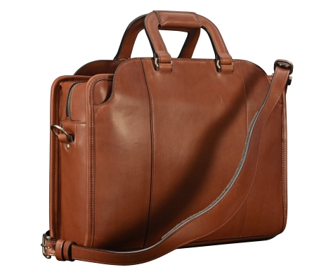 Hand-burnished-espresso-Day-Bag-with-tangerine-grosgrain-lining;-16-x-11-x-4-back