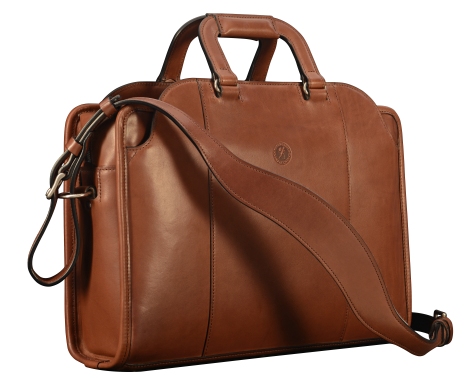 Hand-burnished-espresso-Day-Bag-with-tangerine-grosgrain-lining;-16-x-11-x-4